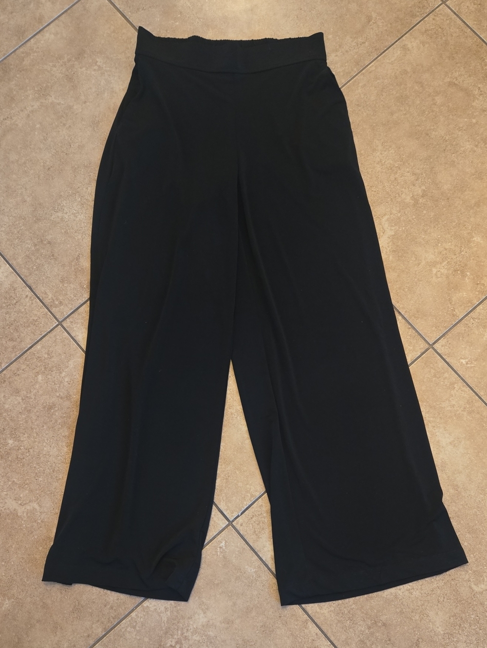 Three Dots Black Wide-Leg Long Palazzo Pants